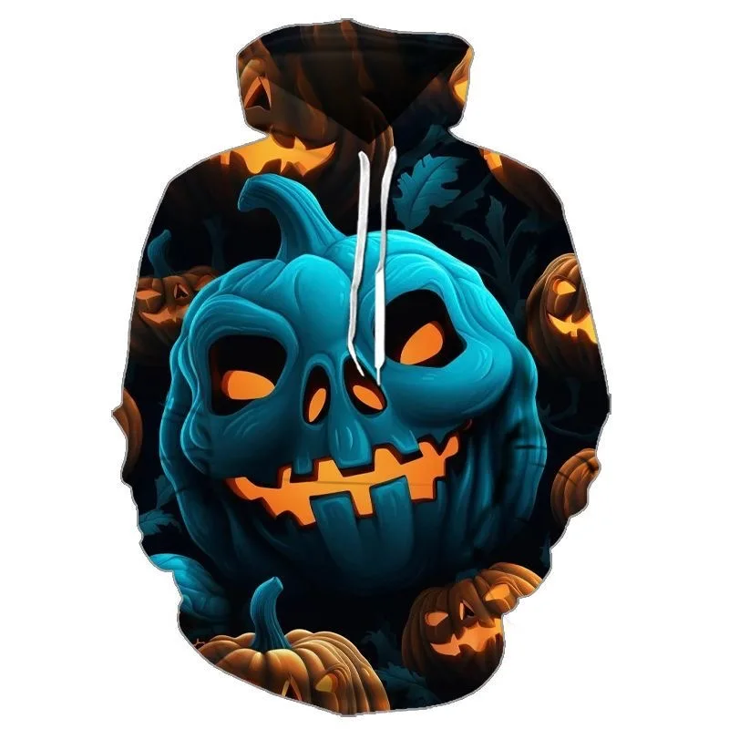 هودي بطباعة رقمية ثلاثية الأبعاد لقرع الهالوين، سترة عصرية غير رسمية للجنسين، مصنوعة من ألياف البوليستر بأكمام طويلة وقصة عاد... #1
