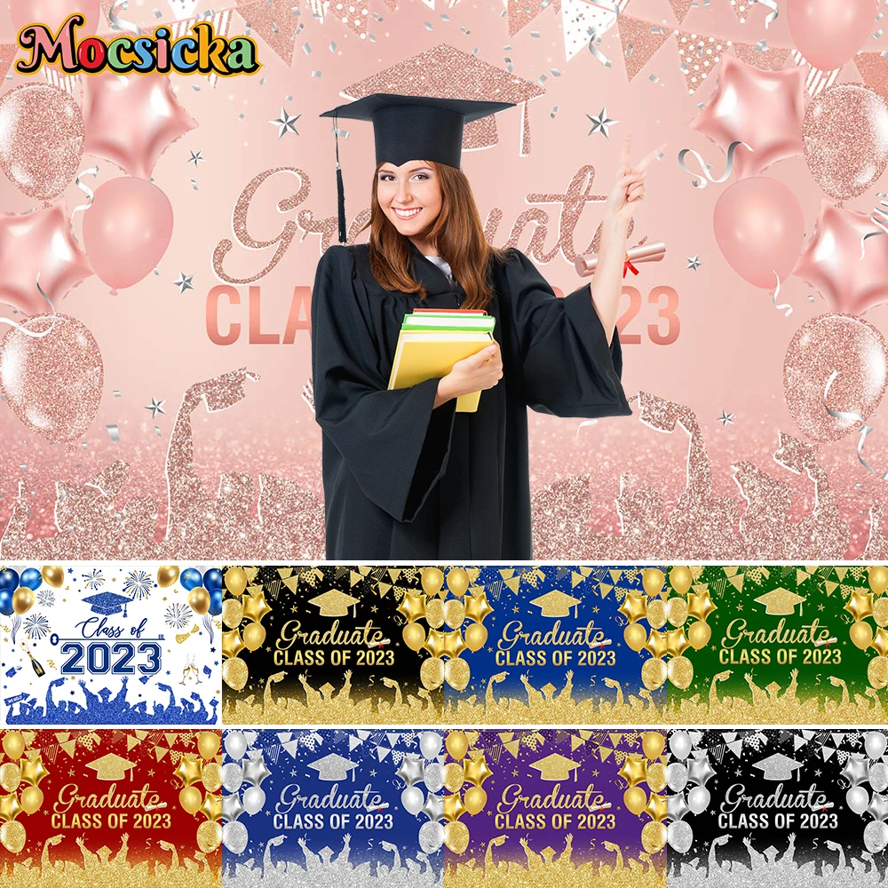 Mocsicka Class of 2023 Graduation Backdrops Black Colorful Glitter Photography Decorations Background Congrats Grad Party Banner