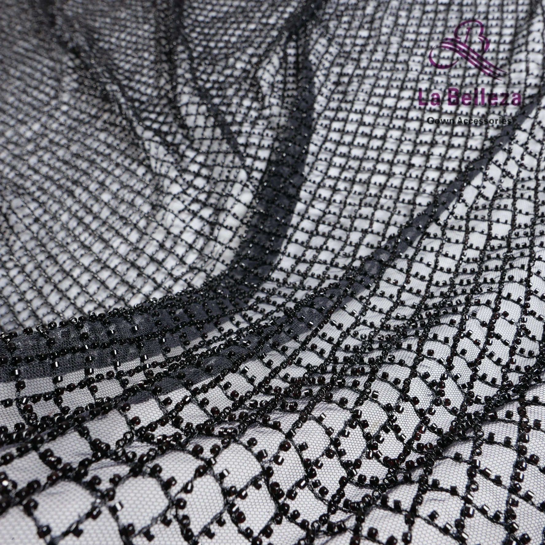 La Belleza black/white  mesh line beaded lace fabric embroidery wedding dress performance clothing fabric cutting accessories