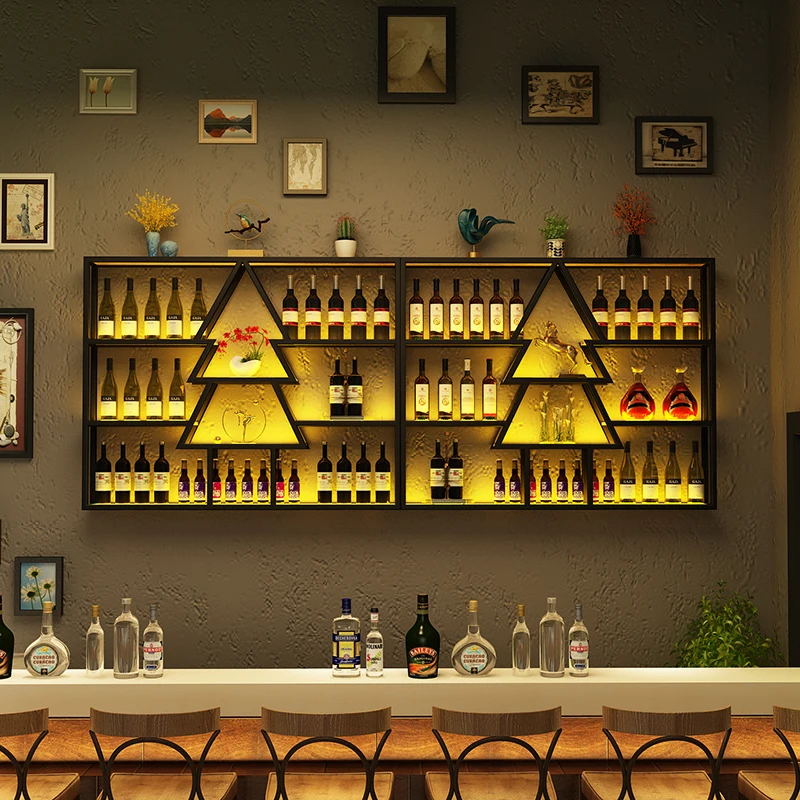 

Counter Shelves Wine Cabinet Black Rack Industrial Metal Holder Wine Cabinet Storage Vitrinas De Vidrio Liquor House Furniture