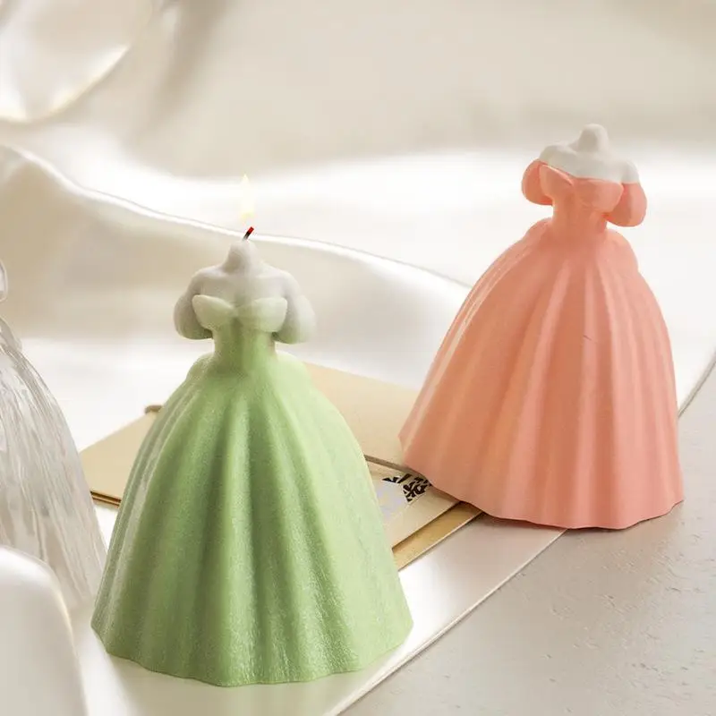 Wedding Dress Candle Mold 3D Skirt Princess Dress Silicone Cake Topper Decoration Mold For Candle Making Aroma Soy Wax Plaster