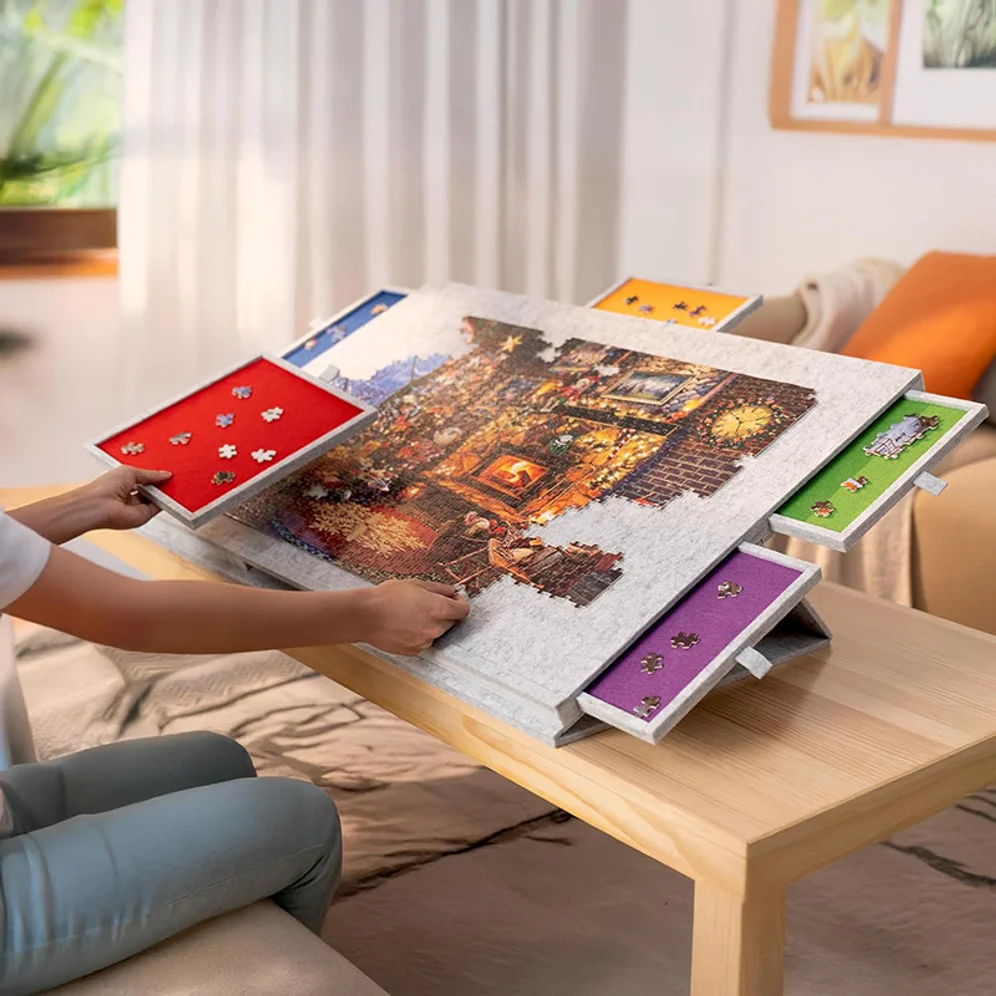 Cross-border Puzzle Table, Stackable With 6 Drawers, Portable Adult Puzzle Mat, And A Learning Desk For Organizing And Studying