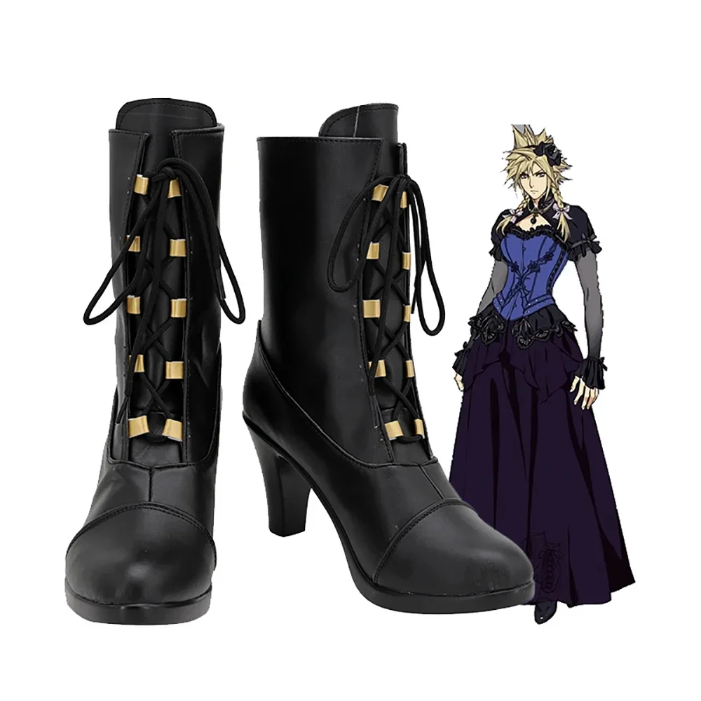 Final Fantasy 7 Cloud Strife Cosplay Wedding Shoes High Heels Black Boots Custom Made