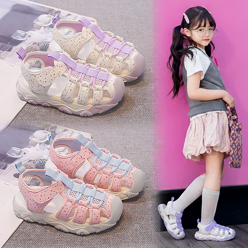 

Girl Summer Sandals Breathable Mesh Hook and Loop Toddler Shoes Soft Sole Beach Sneakers Kids Outdoor Sports Footwear Children's