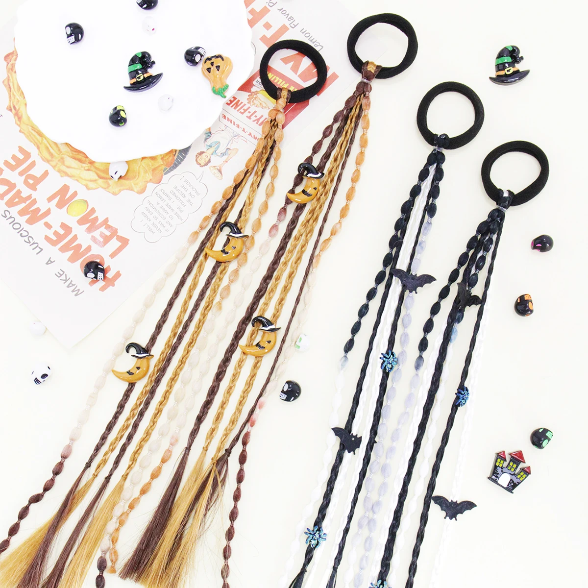 

Halloween Wig Hair Extensions, Braided Headbands, Sweet & Cool High Ponytail Braid Hair Ties, Girls' Boxer Braids, for party