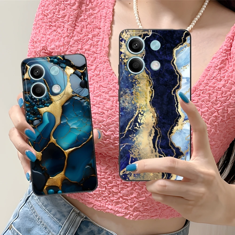 Luxury Golden Stone Mobile Cell Phone Case for Xiaomi Redmi Note 13 12 11 10 9 8 7 6 S A Pro Lite Plus 5G Black Cover Shell