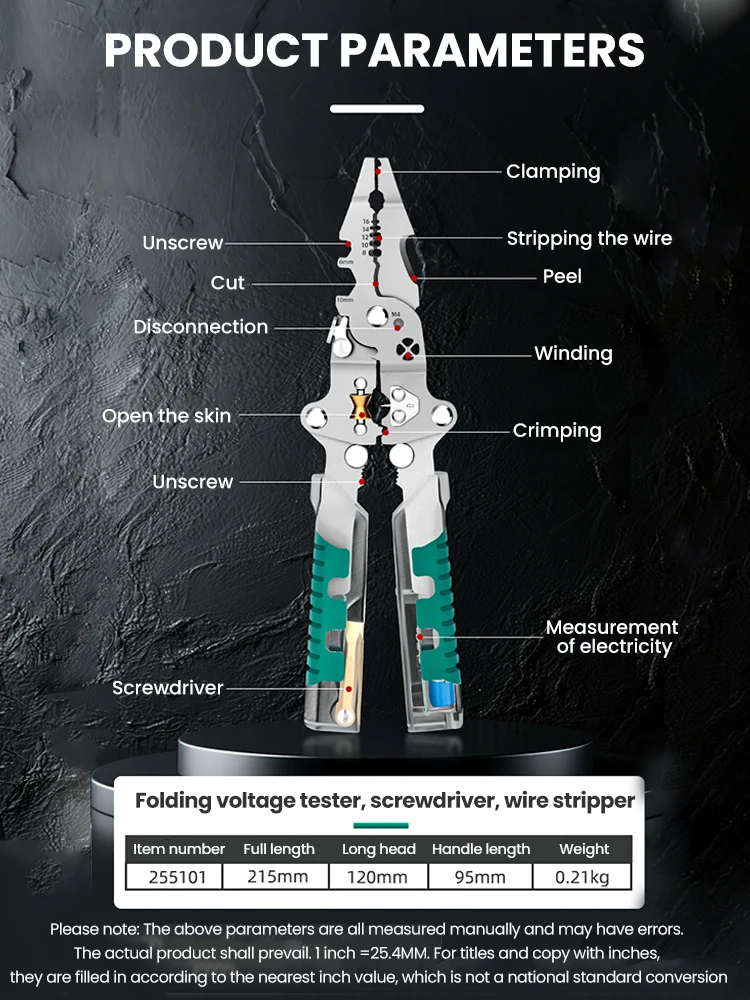 Fususbe سلك تجريد كماشة اختبار الجهد كابل قطع العقص كماشة متعددة الوظائف سلك متجرد كماشة كهربائي