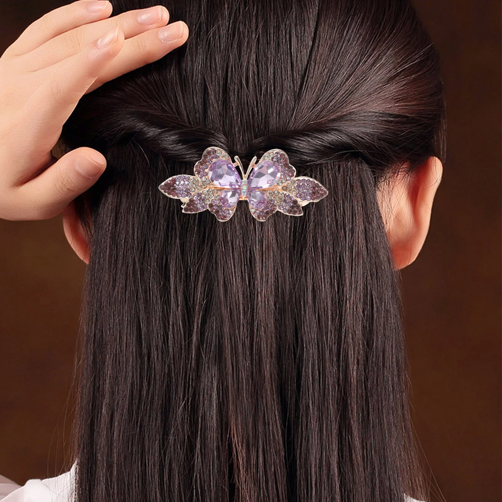 

Rhinestone Hair Clip Purple Crystal Stylish Wedding Party Bridal Barrettes Women Hair Accessories Prom Elegant Traditional