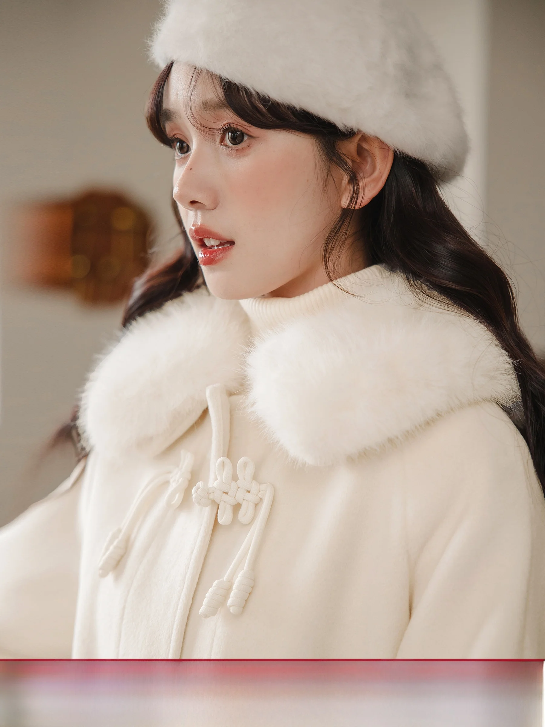 

Lingji Woolen Coat Women's Winter New Sle National Sle Small Size Camere Coat Sweet Collar Long Sve Straight Cut