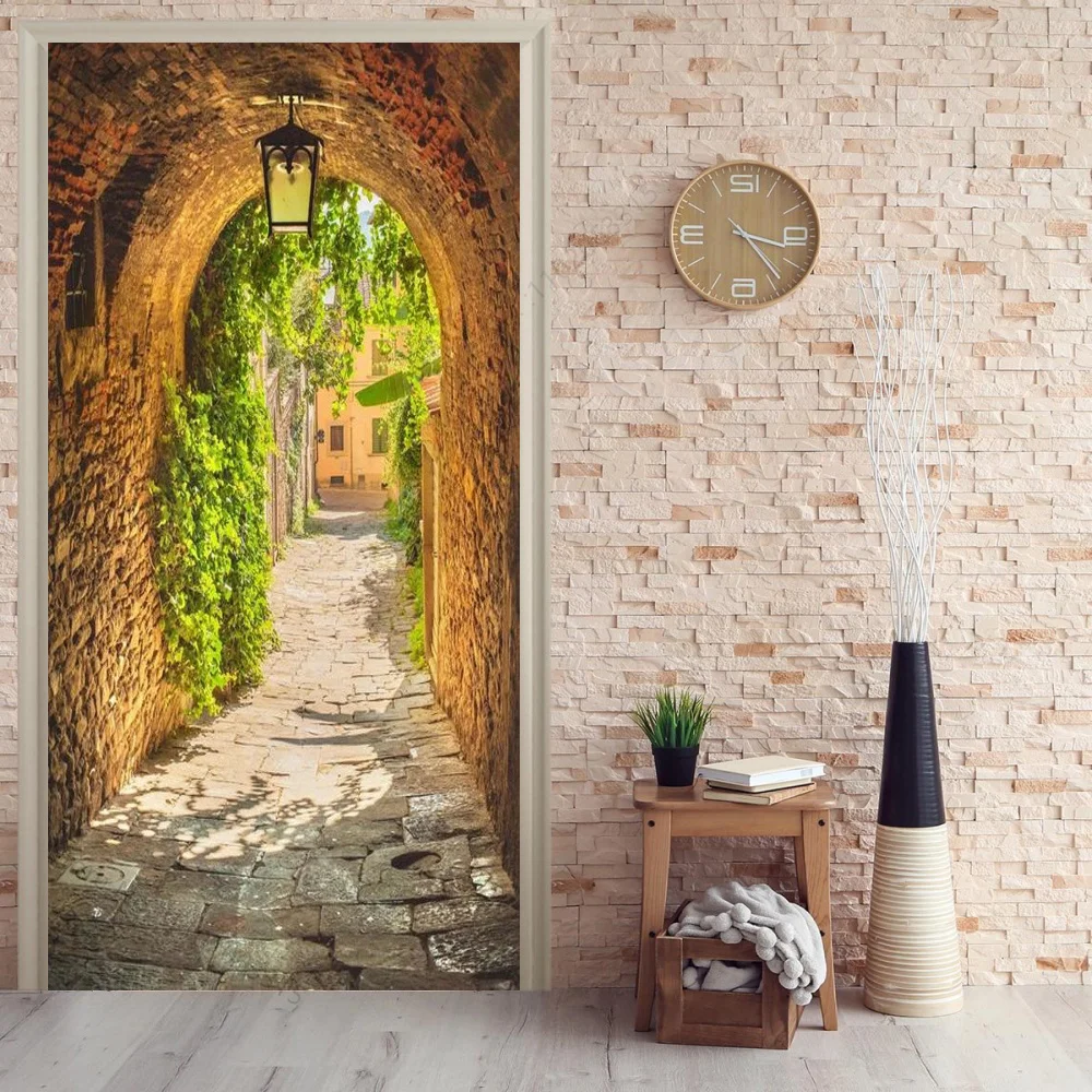 Space Road Door Sticker PVC 3D DIY Self-Adhesive Waterfall Forest Wallpaper Living Room Art Poster Mural Lake Stickers Home Art