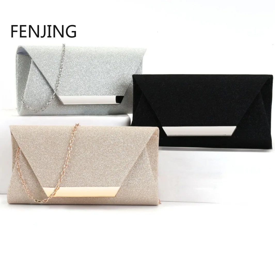 Glitter Clutch Shiny Evening Bags For Women Formal Bridal Wedding Clutch Purse Prom Cocktail Party silver Envelope Chain Bag