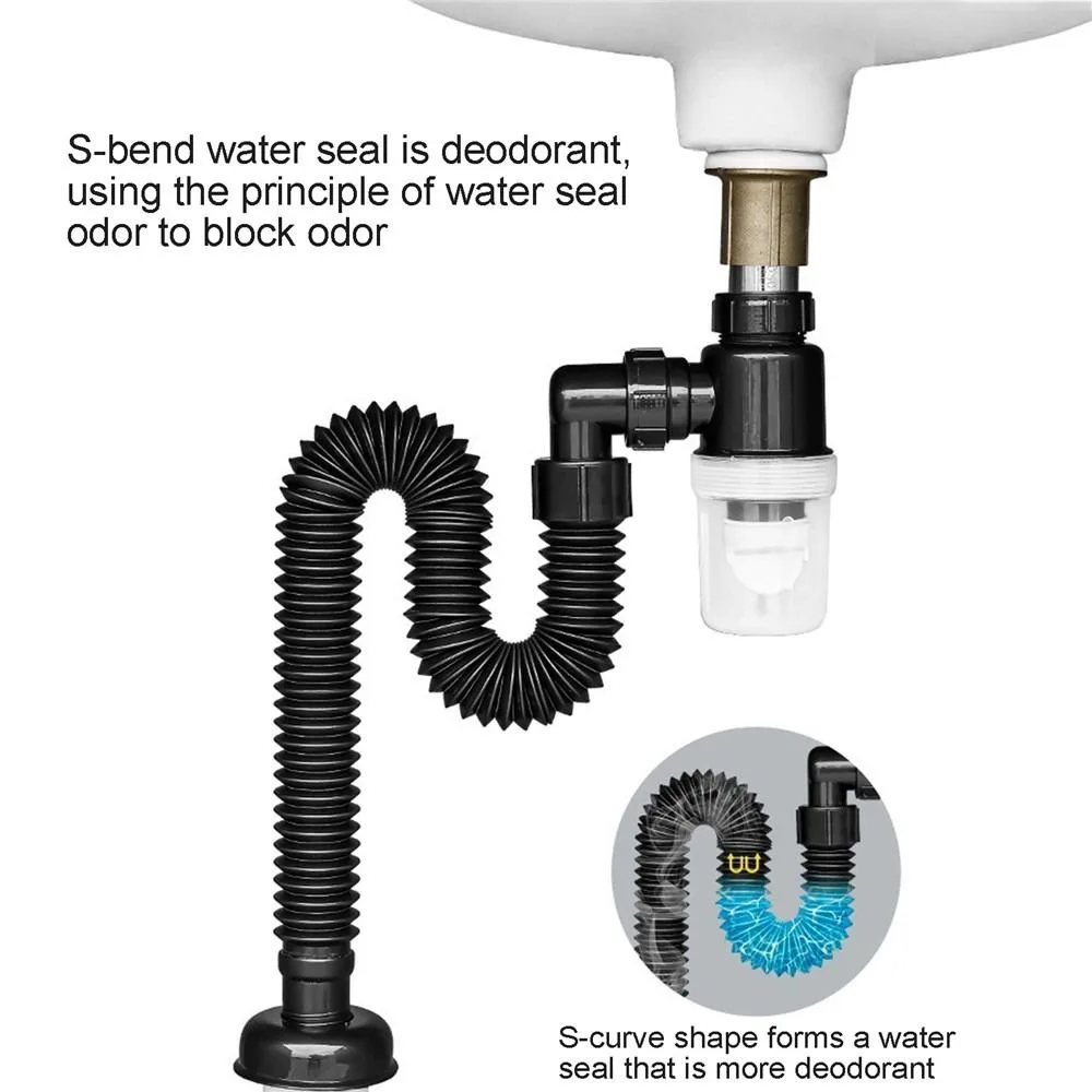 1Pcs Durable Washbasin Pipeline Anti-Odor Deodorant Kitchen Bathroom Accessories Sink Hose Sink Drain Pipe Sewer Pipe Plumbing
