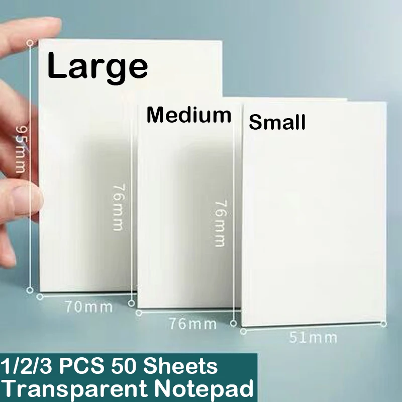 1/2/3 PCS 50 Sheets Transparent Waterproof Posted It Sticky Note Pads Notepads Posits for School Stationery Office Supplies