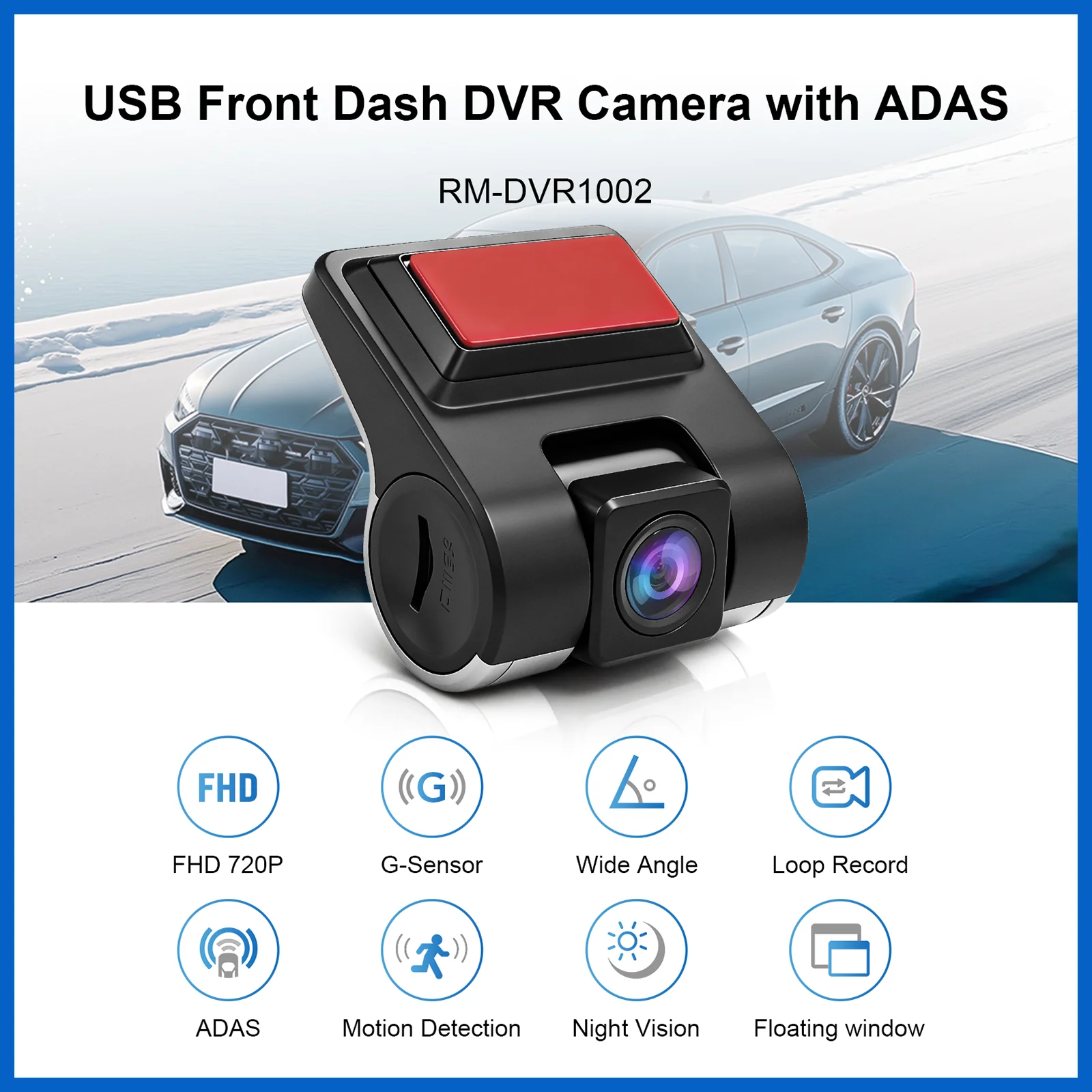 EzoneTronics USB Front Dash Camera Universal Car DVR for Android System with ADAS Plug in the SD Card