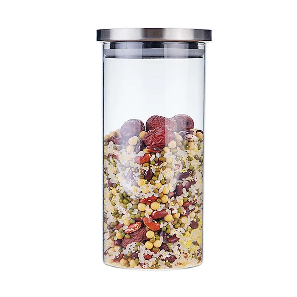

1200ml Glass Sealed Storage Tank Portable Multifunctional Airtight Container Stainless Steel Lid Clear Surface for Grains Nuts