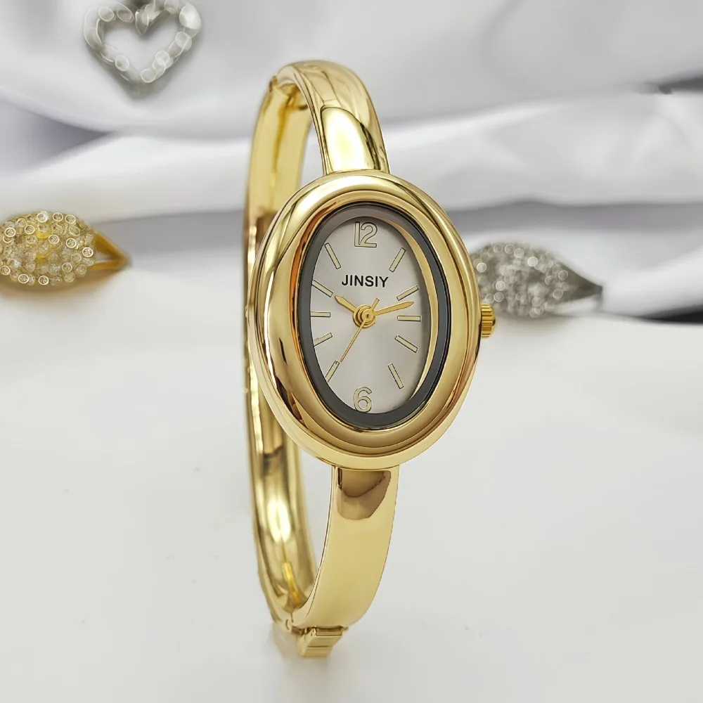New Brand Bracelet Watches Luxury Gift Women Quartz Watch Oval Bathtub Shaped Gold Watch