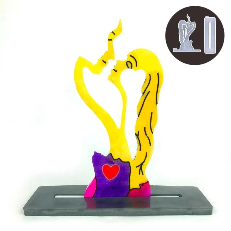 50LE Couple Sculpture Resin Mold Epoxy Resin Casting Tool Mould of Love Wooden Desktop Ornaments