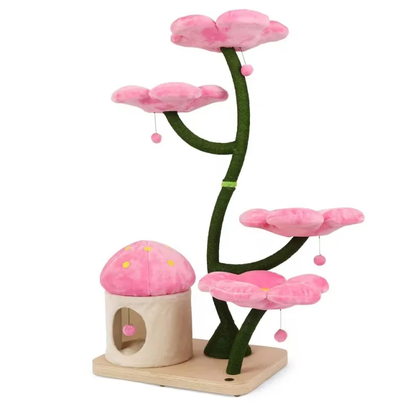 Factory Customized Wooden Flower Cat Tree Solid Wood Cat Climbing Frame Cat Claw Grinding Toys Jumping Platform Multi Size