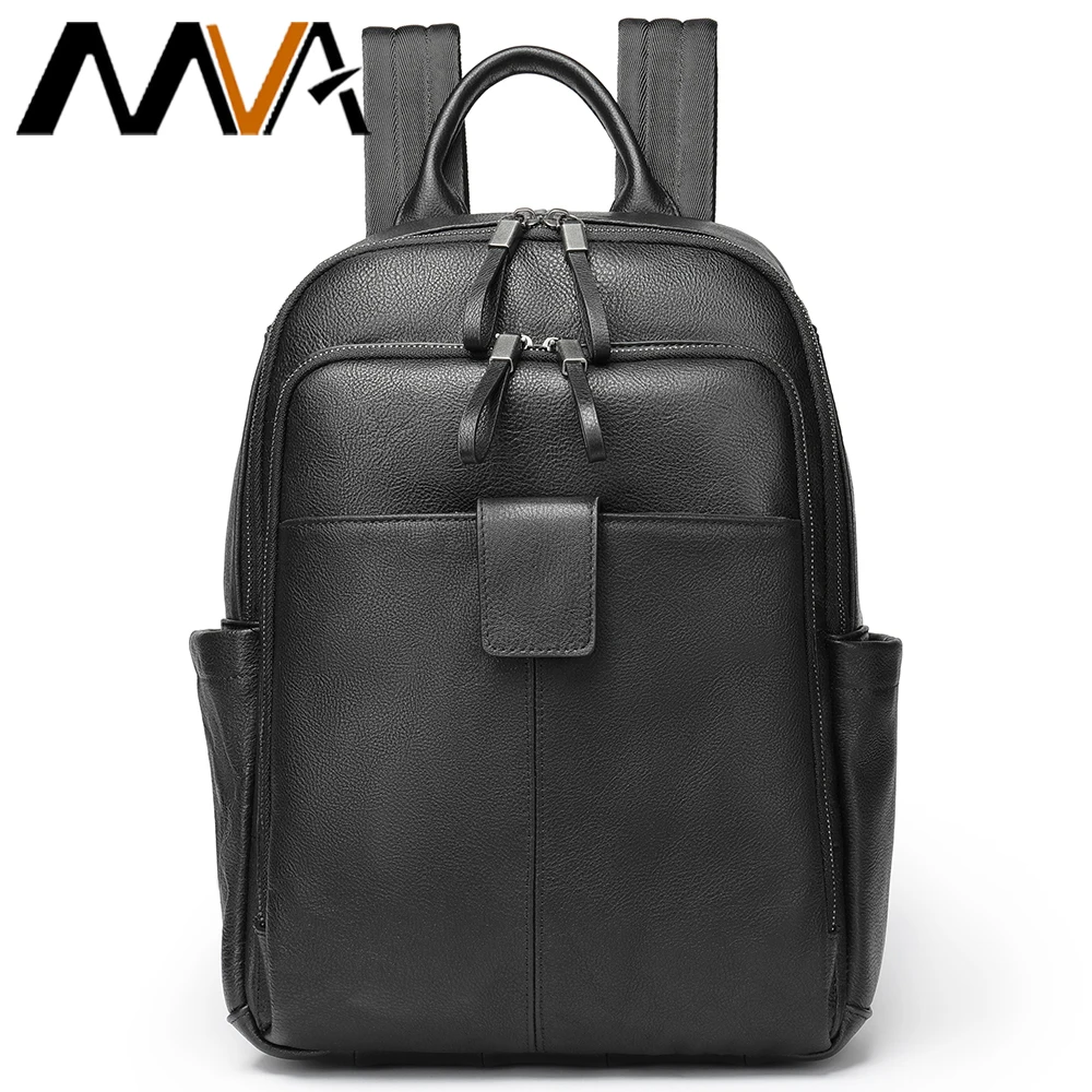 MVA Men Leather Backpack For Men Casual Women Female Backpacks For Student School Backpack Laptop 13.3\