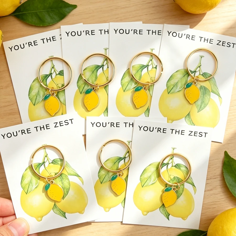 7 elegantes llaveros con forma de limón, que incluyen tarjetas con frases positivas, son perfectos para el regreso a clases, cumpleaños, fiestas, recuerdos únicos de amistad, encantadoras decoraciones de verano con limones y como regalos inspiradores para la familia.
