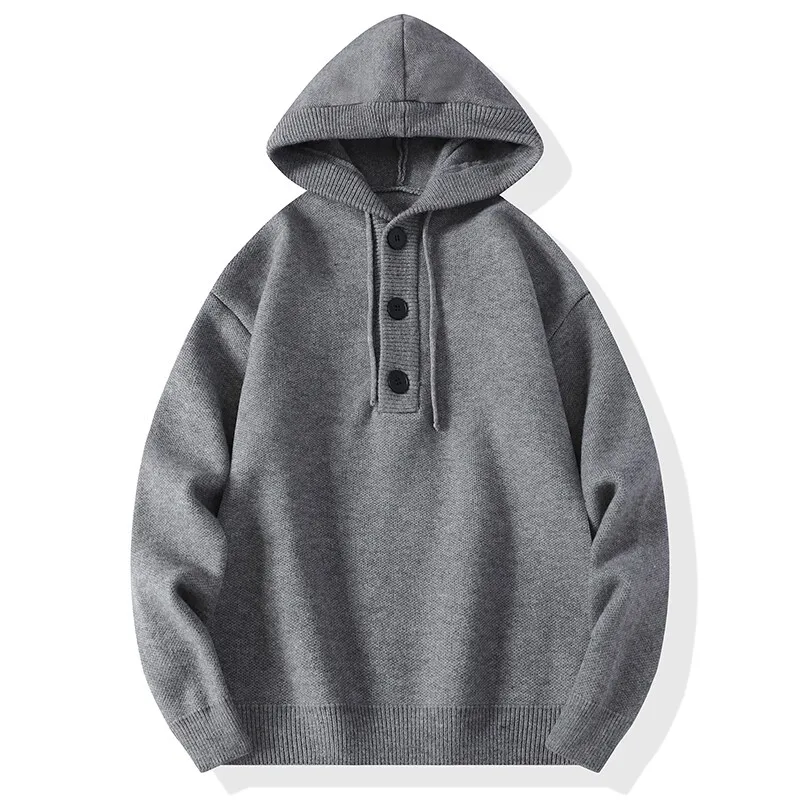 Męskie jesienno-zimowe wysokiej jakości swetry z kapturem z dzianiny Solidny swobodny sweter z dzianiny Męski ciepły sweter z kapturem Streetwear