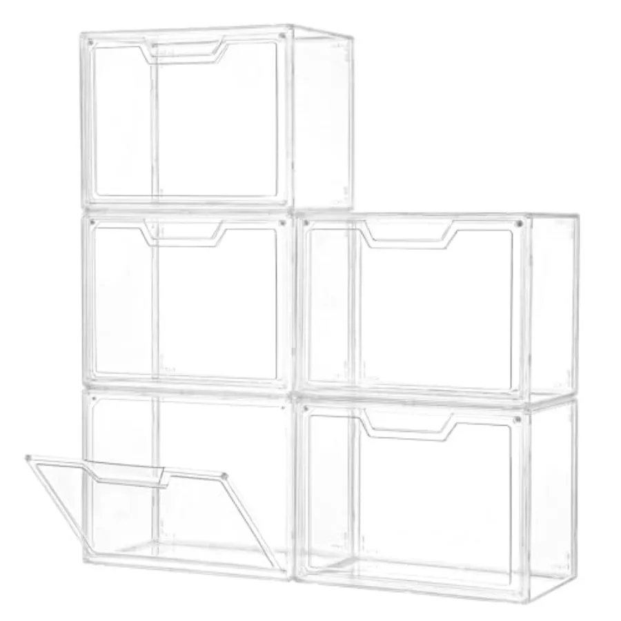 

Stackable Clear Acrylic Storage Bins with Lids 5-Pack Transparent Display Cases for Handbags Collectibles Figures