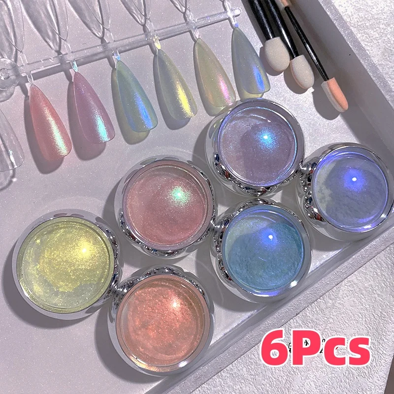 0.3g * 6 pçs cintilante aurora prego em pó metálico efeito espelho cromo pigmento poeira camaleão gel polonês manicure decorações & #