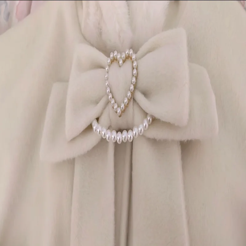 الفتيات الحلو لوليتا الخريف الشتاء مقنعين عباءة اليابانية لطيف القوس الرؤوس العباءات Y2K أفخم الدافئة سترة قصيرة سيسي تأثيري حلي #2