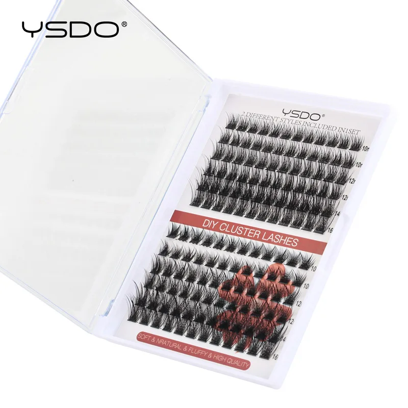 YSDO 12/14 Rows Eyelash Extension DIY Cluster Lashes Heat Bonded Premade Fan Segmented Individual Cluster Lashes Makeup Tools