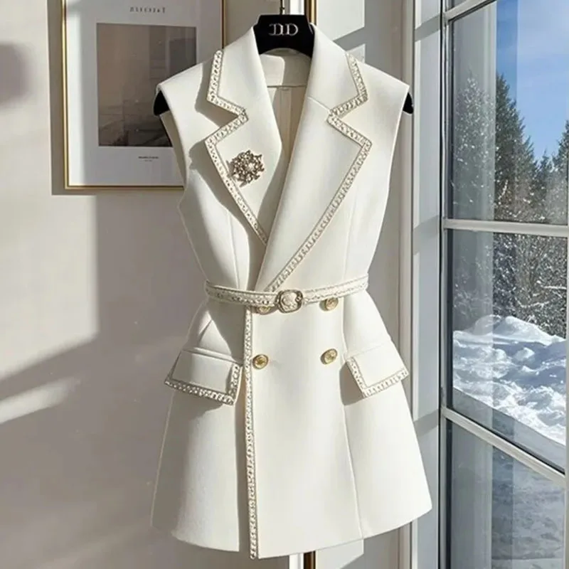 Frauen Neue Frühling Und Herbst Weste frauen Neue Winter Lap Tragen Taille Weiß Anzug Weste V-ausschnitt Bequeme Weste Büro freizeit Mantel