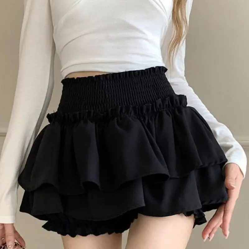 

39BC Ballet Styles Women Girls Sweet Short Skater Skirt Pleated Ruffle Layered Shirred High Waist Cake Skirts with Bloomers
