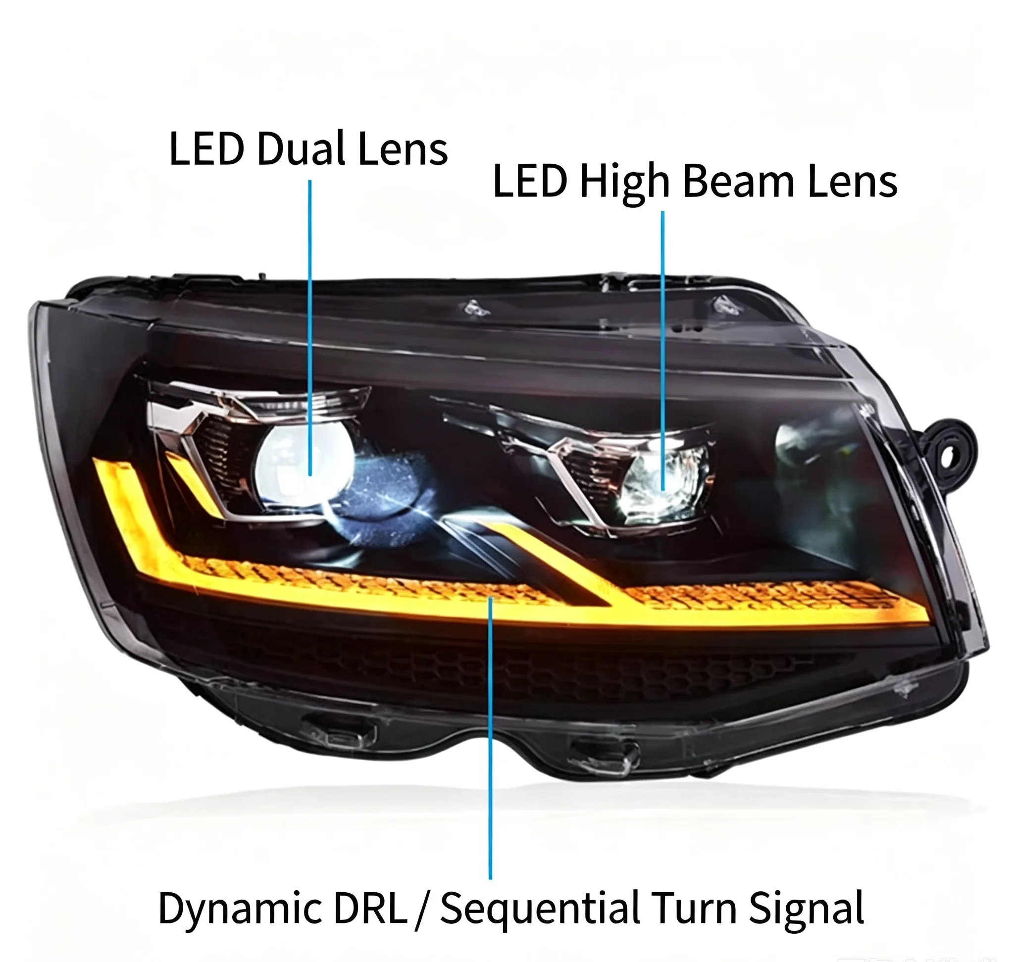 LED Headlight Assembly Fit VW Transporter Multivan T6 2016-2021 LED Projector DRL Dynamic Sequential Turn Signal Plug And Play U