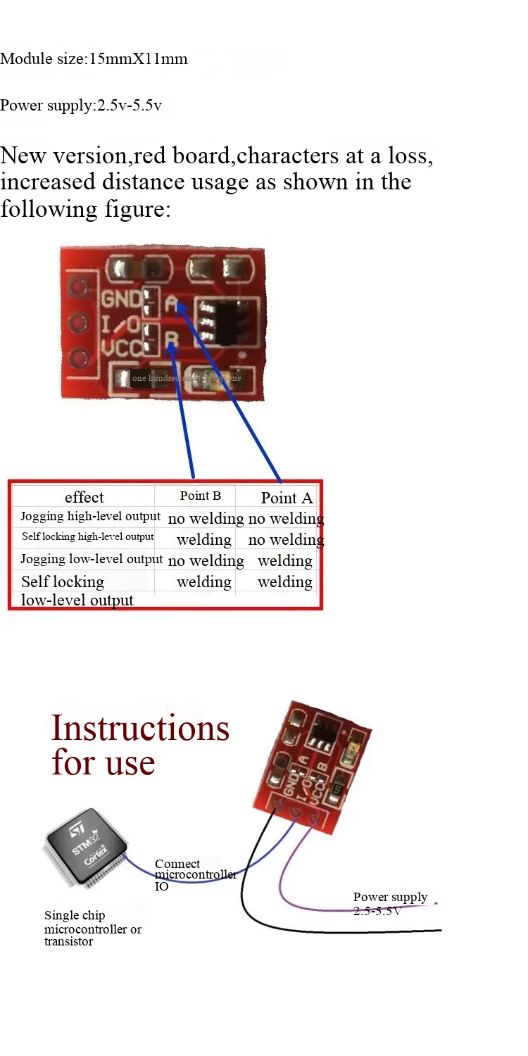 10 Stück TTP223-Tastenmodul, selbstverriegelnd, mit Impulsfunktion, kapazitiv, Schalter, Einzelkanalmodifikation. – Detail 2