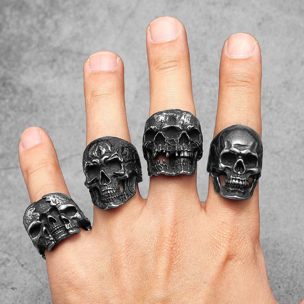 Schizophrenia Skull Men Rings Stainless Steel Women Jewelry Punk Rock Vintage Black Gothic Fashion Accessories Gifts Wholesale