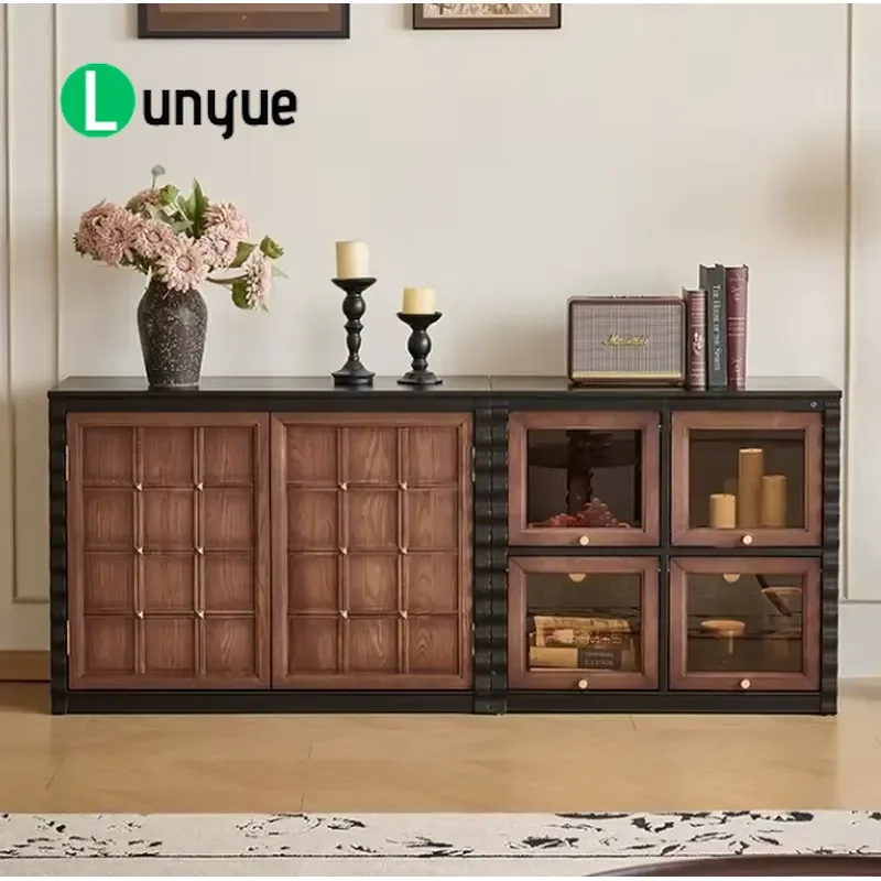 Solid Wood Modern TV Cabinet Modular Space Saving Storage Furniture For Living Room Villa Home Decor Durable Minimalist
