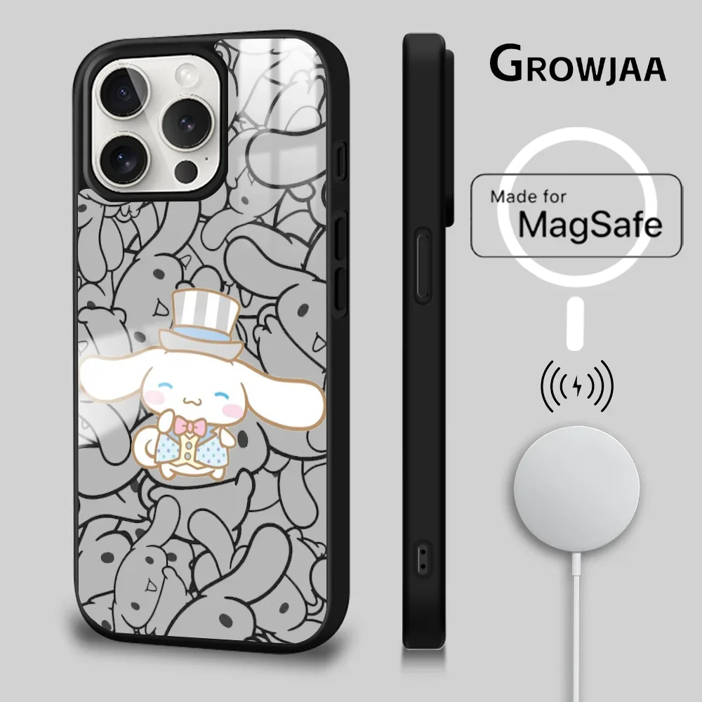 MINISO Cute Sanrio Cinnamoroll Phone Case For iPhone 16 15 14 13 12 11 Pro Max Plus Mini Magsafe Mirror Wireless Magnetic Cover