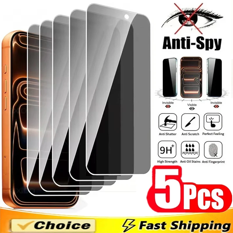 

5Pcs 8K Anti-spy Tempered Glass for IPhone 17 16 15 Pro Max Privacy Screen Protector for IPhone 14 13 12 11 PRO XR XS MAX Plus
