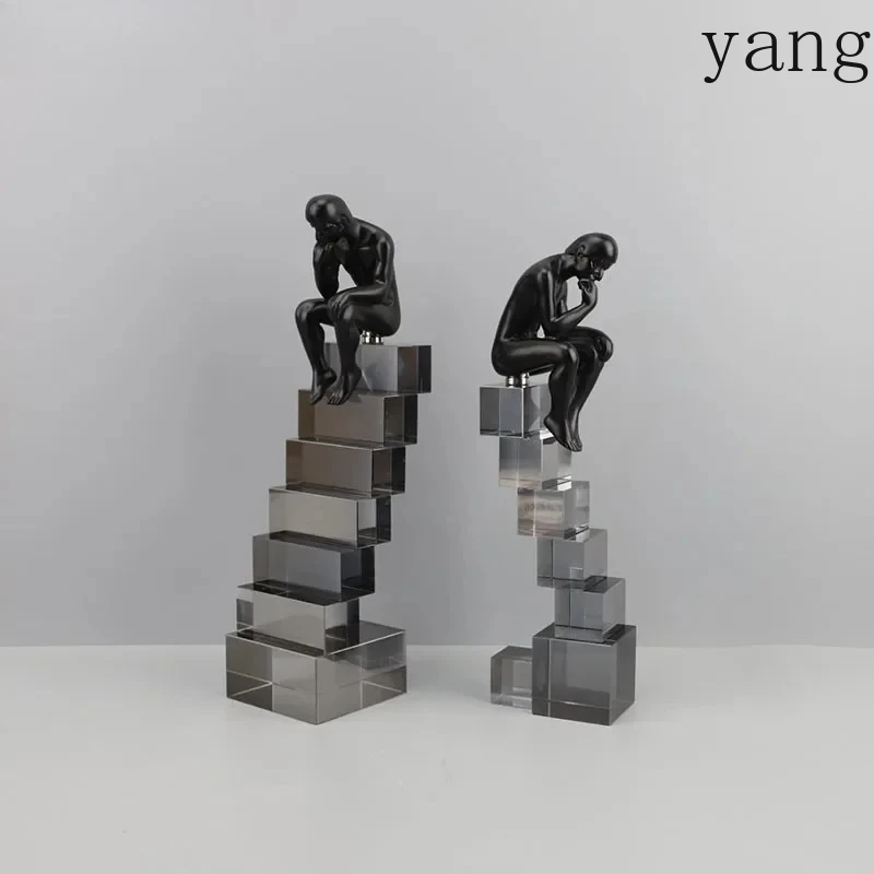 Crystal Ladder Thinker Figure Statue Desk Decoration Ornaments Transparent Ladder Character Sculpture Room Aesthetics Decor