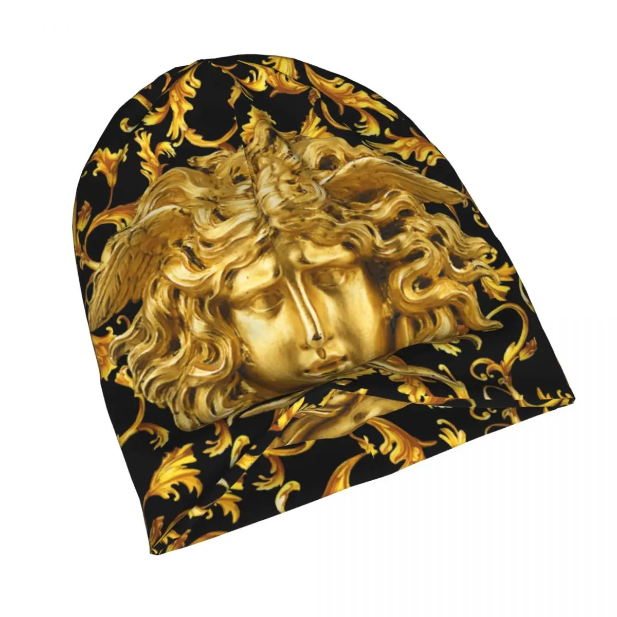 Gold Baroque Print Luxury Skullies Beanies Medusa Greek Mythology Bonnet Hats Men Hip Hop Warm Multifunction Bonnet Knit Hat