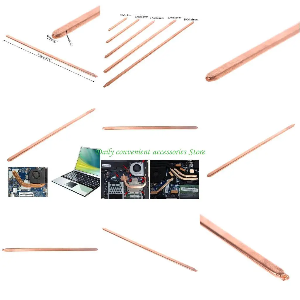 

97QB Copper Flat Heat Pipe for Cooling Laptop CPU GPU Heatsink 220mm x 8mm x 3mm
