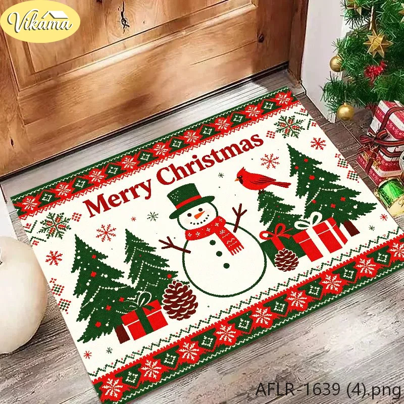 VIKAMA Christmas Snowman Welcome Mat Winter Tree Cardinal Non Slip Washable Entrance Mat Indoor Happy New Year Home Decor