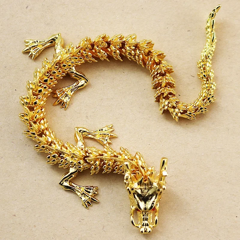 Five Claw Golden Dragon Ornaments Movable Handlebar Pieces for Wealth Chinese Loong Home Furnishing Office Desktop Decoration
