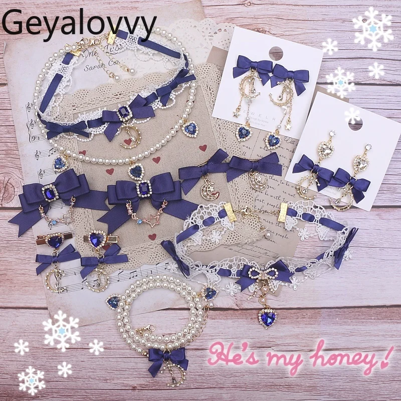 

Аксессуары ручной работы для девочек, милые японские модные украшения со стразами, заколки для волос, серьги с жемчугом в стиле Лолиты