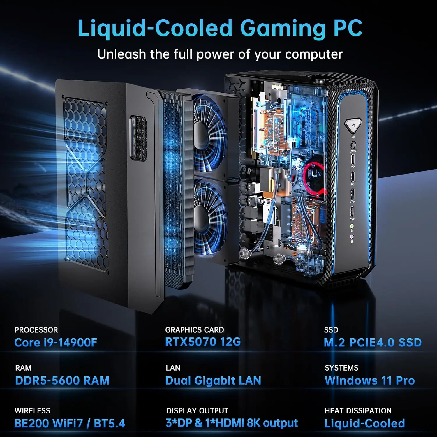 Msecore Liquid Cooling Mini PC Intel Core i9‑14900KF RTX 5070 Dedicated GPU Windows 11 Gaming Desktop DDR5 NVMe SSD WiFi6E BT5.3