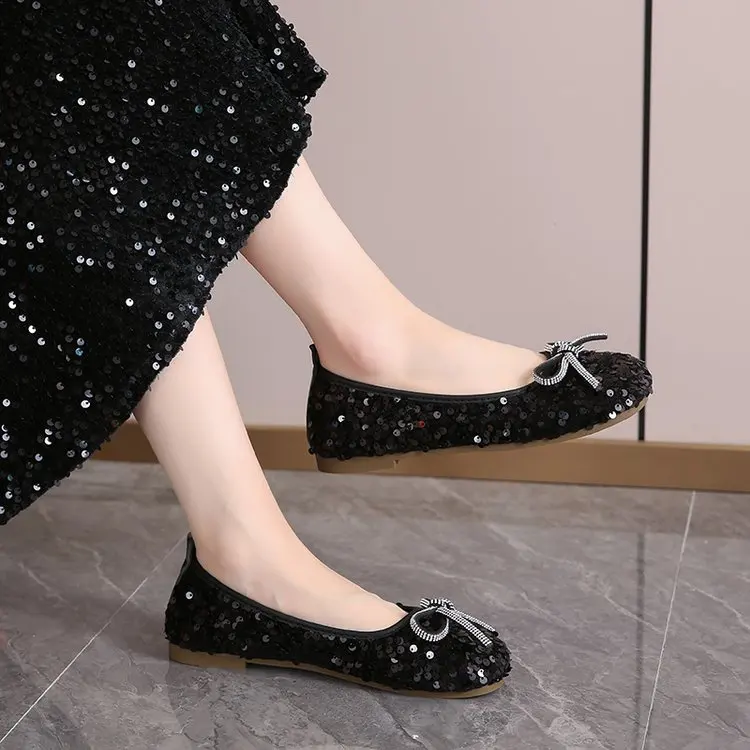 2026 Damen Glitzer-Ballerinas Lässige Gehschuhe Frühling Neu Runde Zehenkappe Schleife Modische Marken-Kleiderschuhe Zapatillas Mujer – Detail 23