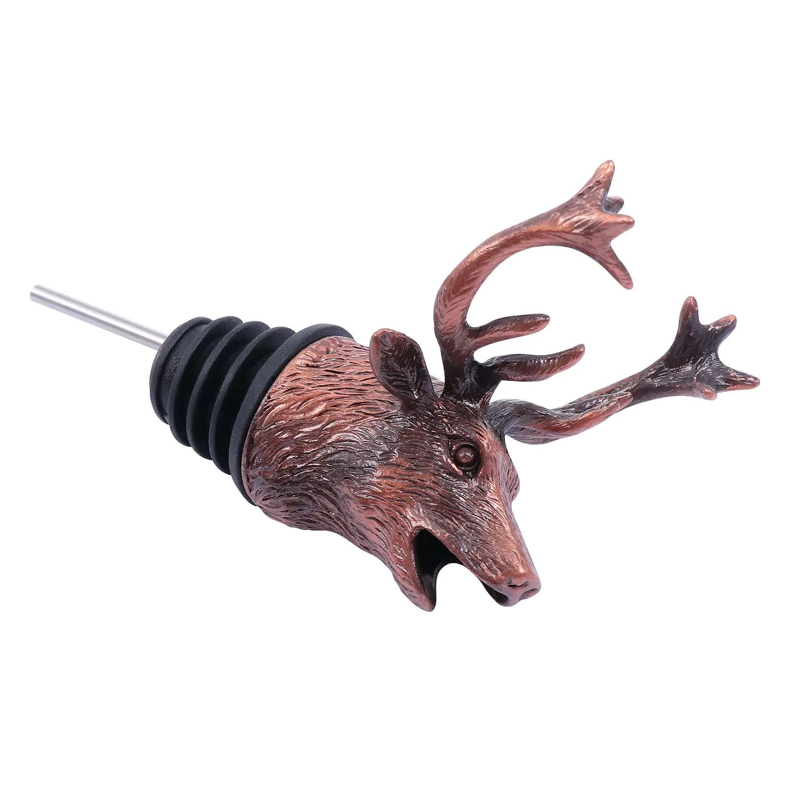 

1pc Deer Head Pourer Bottle Stopper Zinc Alloy Red Bronze Smooth Pouring Easy Clean Creative Retro Christmas Decor