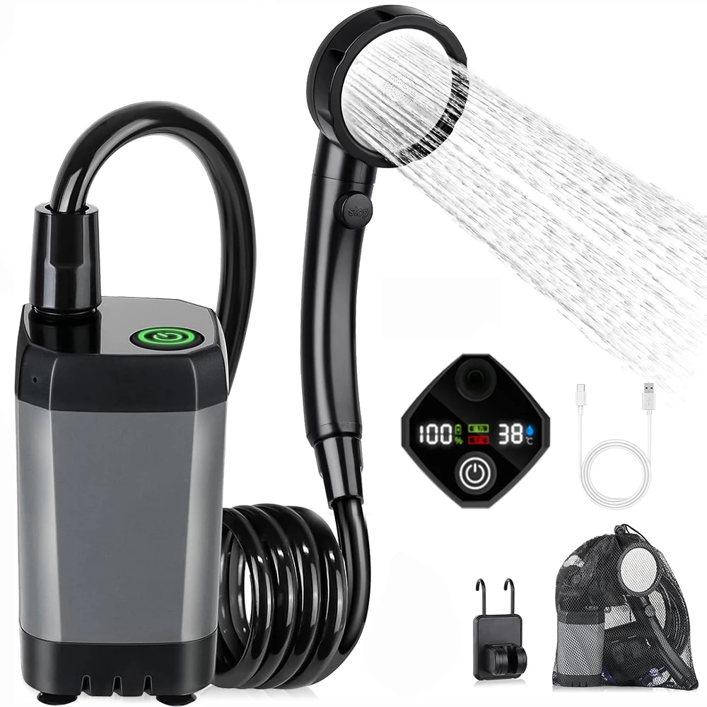 Portable Shower for Camping 6000mAh Rechargeable Camping Shower with Shower Head Intelligent LED Display Electric Shower Pump