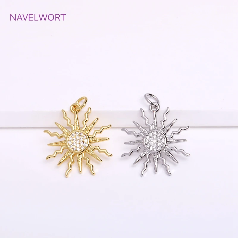 Trendy Gold Color Sun Charms For Jewelry Making Brass Inlaid Zircon Round Sun Pendants DIY Necklace Making Findings Wholesale