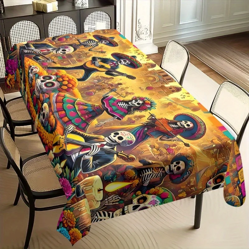 One Mexican skull tablecloth (with Calavera pattern) - Colorful Day of the Dead decorationszyc