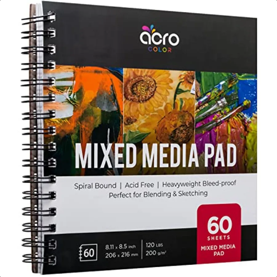 Buku Sketsa Media Campuran 8.11 x 8.5 Spiral Bound dengan Kertas Tebal Berat 200 GSM 120 LBS untuk Semua Jenis Seni